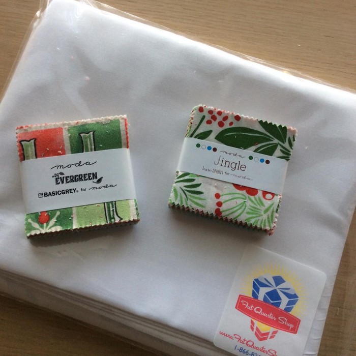 Some fun arrived in the mail! Thanks @fatquartershop for the goodies! Now what to make?? @katespain #jinglefabric @official_basicgrey #evergreenfabric happy Wednesday! 